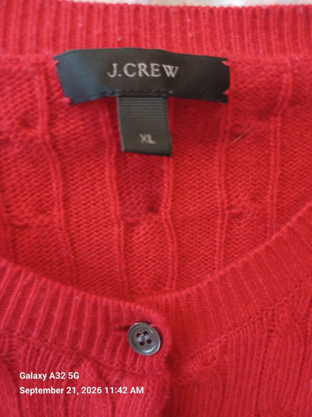 J. Crew Women's Size L Red Soft Baby Cable Knit Buttoned Cardigan Sweater